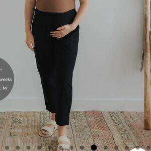 Black Petite Everyday Transitional Maternity Smocked Linen Pant
